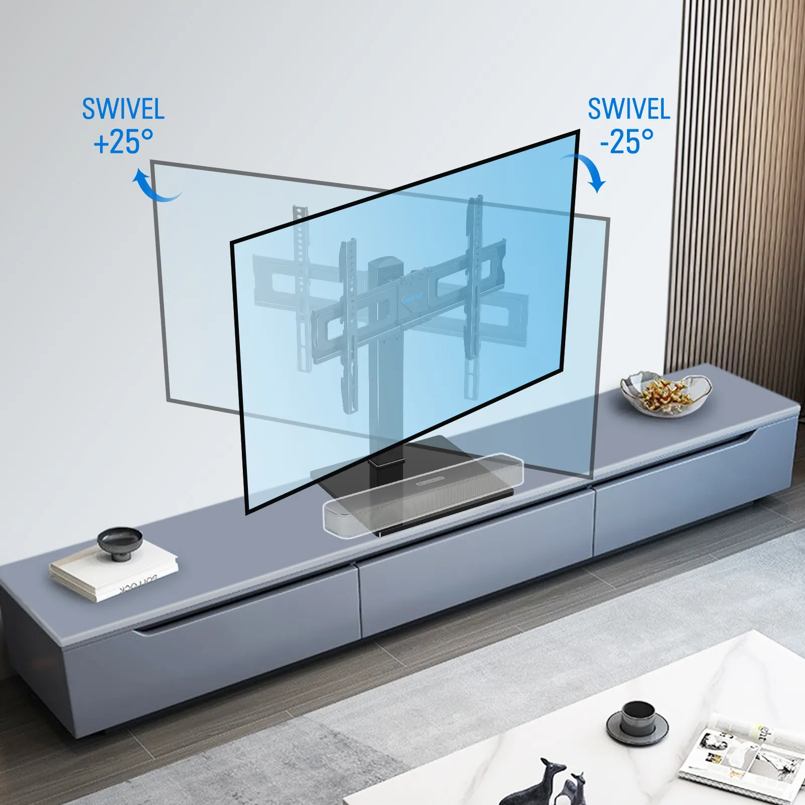MOUNTUP Televisores de 37 a 70 pulgadas Soportes de TV de mesa Soporte de TV giratorio de inclinación ajustable en altura