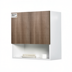 Meuble mural 2 portes avec compartiment ouvert Wengé 58 cm de longueur 28 cm de largeur 59 cm de hauteur Rangement de cuisine - Product Image 2