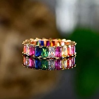 Bague éternelle Zyo avec pierre de naissance en forme de baguette colorée, bague personnalisée en pierre trapézoïdale arc-en-ciel, bague en zircon cubique