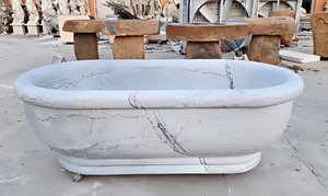 Bañeras Ovaladas Modernas de Lujo Hechas a Medida, Exclusivas de Mármol Gris Carrara, Independientes, para Baño, Villa, Hotel, Casa - Product Image 4