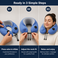 Oreiller de voyage gonflable en mousse à mémoire de forme avec massage électrique 8 points par pétrissage, rechargeable Type-C, pliable, certifié CE, OEM