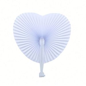 White Heart Shaped Folding Fans Activists' Paper Fans <b>Handheld</b> DIY Wedding Guests' Paper Favor Fan Bulk Party Decorative Supply - Product Image 1