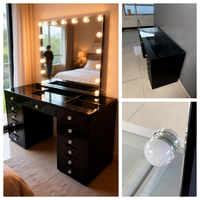 Table de maquillage professionnelle moderne en bois avec miroir éclairé par LED, table de maquillage commerciale pour studios de maquillage et salons