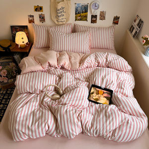 Set Copripiumino a Righe per Ragazze Stile Europeo Coperta Singola in Tessuto Morbido Set Biancheria da Letto - Product Image 1