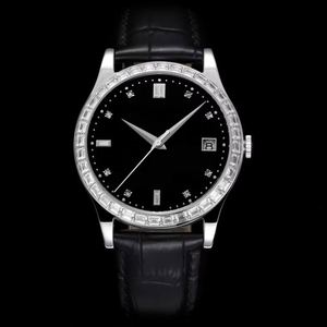Montre mécanique de luxe automatique en cuir de vachette pour femmes et hommes, avec mouvement 324 de haute qualité, lunette sertie de diamants et calendrier, idéale pour le dropshipping - Product Image 1