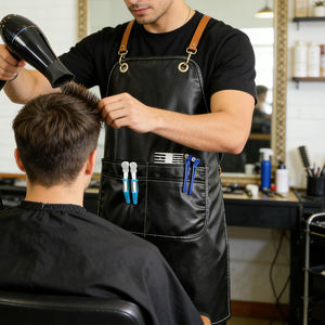 Delantal de Cuero PU Impermeable para Estilistas, Delantal de Barbería con Múltiples Bolsillos y Correas Ajustables, Logotipo Personalizado - Product Image 4