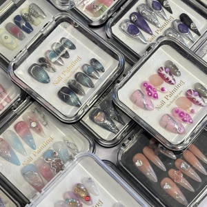 <span class=keywords><strong>Uñas</strong></span> Postizas de Lujo Hechas a Mano al por Mayor, 10 Piezas, Material ABS de Alta Calidad, Diseño Mixto, Patrones Cuadrados, Almendrados y Stiletto para Dedos - Product Image 3