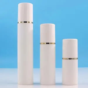 Hengjian 15ml 30ml 50ml सफेद त्वचा की देखभाल क्रीम प्लास्टिक कॉस्मेटिक पैकेजिंग वायुहीन लोशन बोतल सोने के साथ लाइन टोपी स्टॉक में