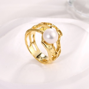 KAMMY 7.5-8mm Bague de fiançailles réglable en or 18 carats plaqué or, design corail vintage, perles d'eau douce de luxe pour femmes, argent sterling 925 - Product Image 3