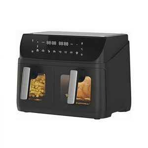 Friteuse à air double panier 10L 2400W, électrique, en plastique, multifonction, sans huile, finition noir mat, garantie 1 an - Product Image 1
