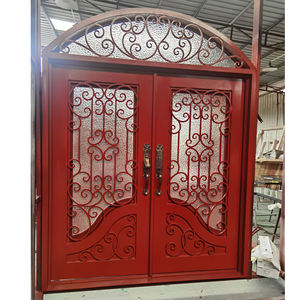 Puerta exterior de hierro forjado puertas de entrada frontal para casas Puerta de vidrios de grano de agua moderna con ventanas laterales de doble acristalamiento - Product Image 1