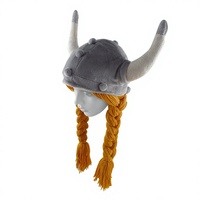 Chapeau en peluche en forme de corne de bœuf Viking avec longues tresses, casque perruque, accessoire de costume de fête amusant pour enfants et adultes, OEM