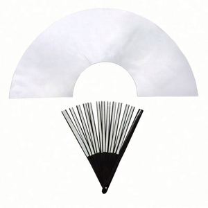 Promotion 13 Inch Traditional DIY Bamboo Sublimation Blanks Clacking Folding Hand Fan with <b>Plastic</b> Ribs for Wedding - Product Image 1