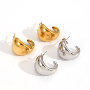 Geometric C-Shaped Stainless Steel Earrings Gold <b>Silver</b> <b>Studs</b> For Women Fashion Jewelry - Product Image 3