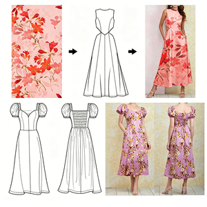 Abito Lungo Elegante da Donna con Stampa a Inchiostro OEM/ODM, Cintura in Vita, Maniche Corte e Scollo a V - Sehe Fashion - Product Image 6