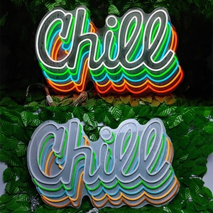 Enseigne au néon personnalisée avec inscription « Chill », couleur verte, effet infini 3D, lumière au néon pour la décoration murale - Product Image 4