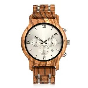 Orologi di fabbrica zebrano orologio da uomo cronografo calendario personalizzato relojes di bambù