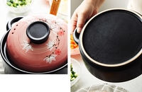 Pot en céramique peint à la main résistant aux hautes températures avec couvercle en céramique, design rétro, adapté aux cuisinières à gaz ; polyvalent pour les soupes et le riz