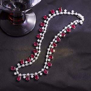 Collar de Moda con Imitación de Perla y Rubí Ovalado Cultivado en Laboratorio, Conjunto de Joyería de Silicona para Fiesta, Unisex, 16 Pulgadas - Product Image 1