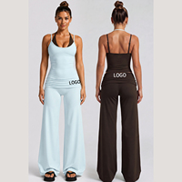 Set Yoga Bernapas untuk Wanita, Warna-Blok Halterneck Dua Potong, Bahan Spandex/Nylon, Rompi Olahraga dengan Pinggang Lipat, Plus untuk Lari