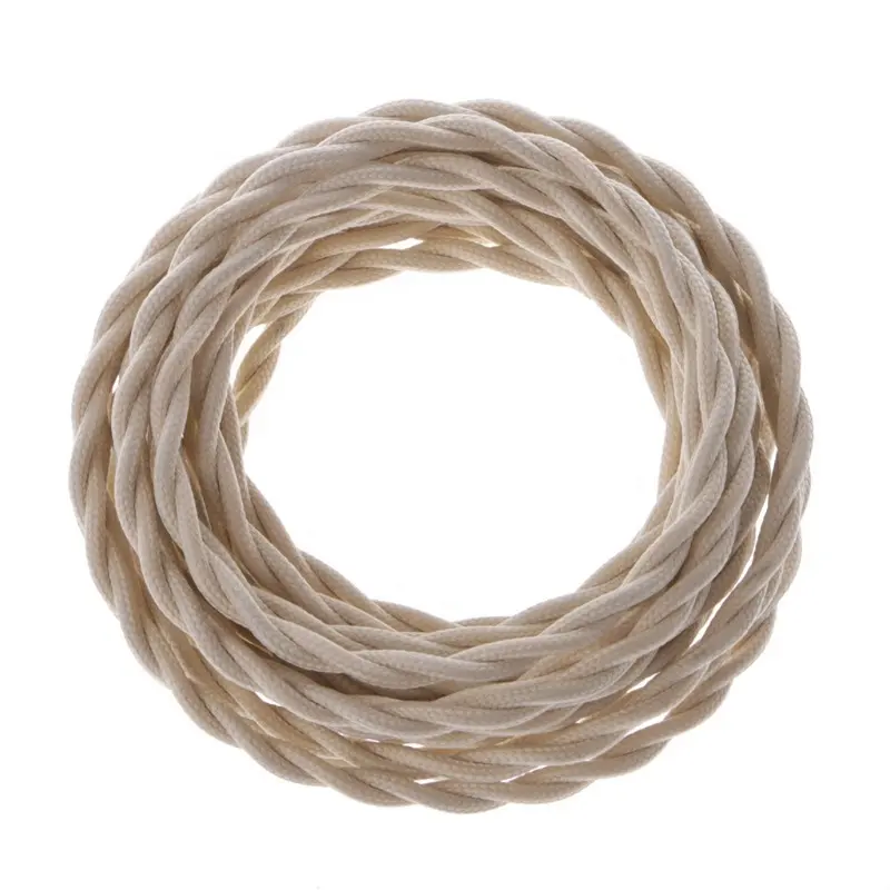 Antique Cloth Covered Beige Color Twisted Electrical Cord Vintage Fabric Braid Cable Textile Pendant Chandelier Wire 2*0.75mm