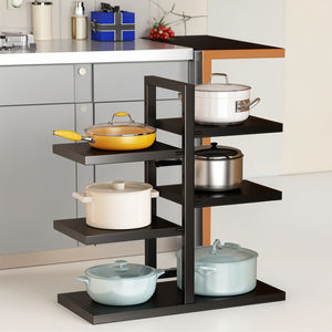 धातु लोहे का रसोई भंडारण शेल्फ कुकवेयर रैक पॉट ढक्कन के साथ खड़ा रसोई भंडारण धारक और रैक आयोजक - Product Image 2