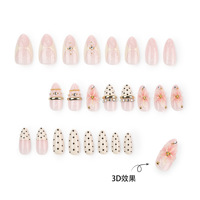 Ongles en acrylique personnalisables à presser, vente en gros, motif floral 3D, dentelle, pois, amande, longueur moyenne, strass dorés, ongles de luxe