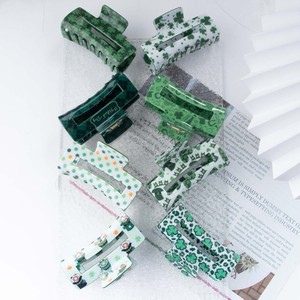 2024 Día de San Patricio accesorios para el cabello mujeres niñas trébol verde impreso plástico forma rectangular pinza de pelo grande para cabello grueso - Product Image 5
