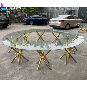 LEDA New Arrival Modern Design Furniture <b>Round</b> Tempered Glass Wedding Dining <b>Table</b> Gold Stainless Steel Dining <b>Table</b> - Product Image 6