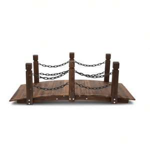 Puente de Jardín de Madera, Pasarela Arqueada, Acabado Natural, Estilo Tradicional, Adorno de Jardín para Exteriores, Diseño Independiente - Product Image 1