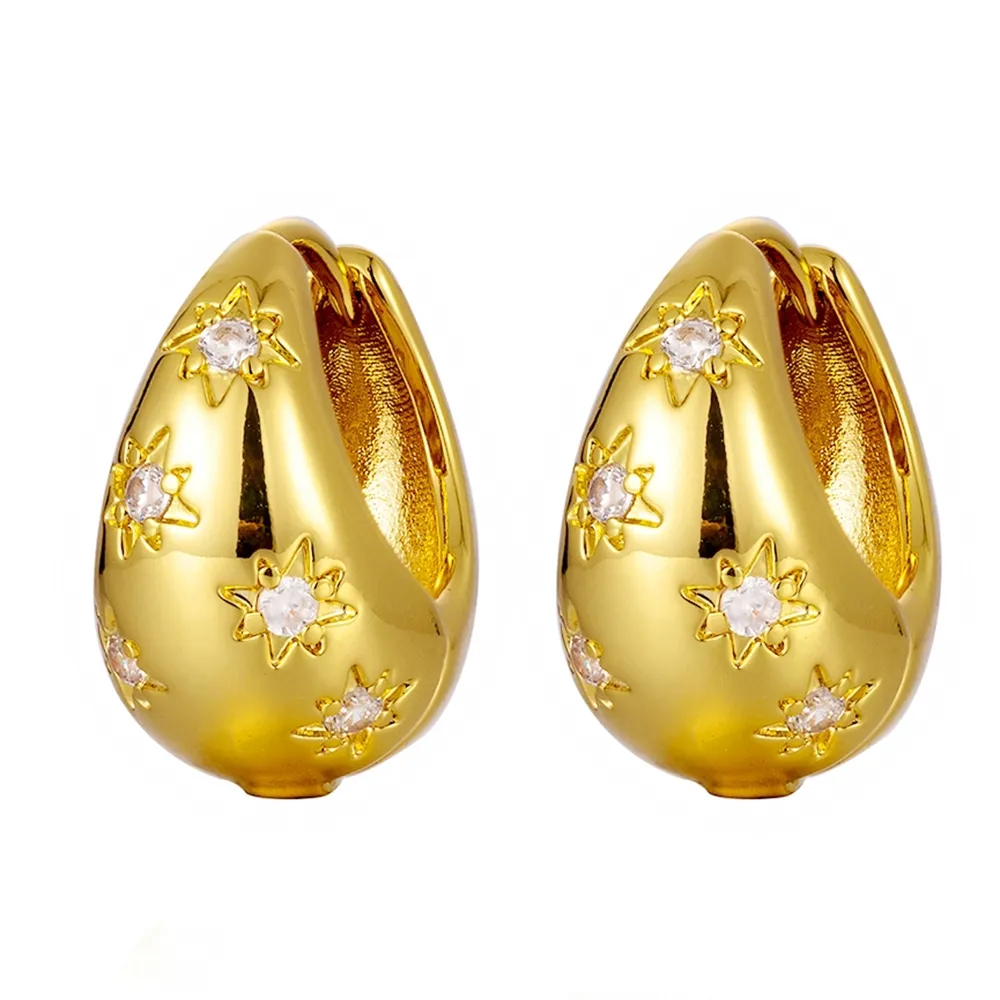 Großhandel 18K Goldplattiert Schmuck Damen leuchtende Zirkon Chunky Huggie Hoop-Ohrringe