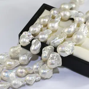 Wholesale 15*20mm Large Huge Big Size White Baroque Nucleus Nucleated Irregular Fireball Shape Freshwater Pearl Beads Strands