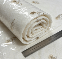 Tissu en dentelle de coton peigné blanc avec broderie floquée et sequins bicolore motif pissenlit pour mariage et tenues modestes musulmanes