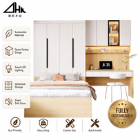 Lit mural modulaire moderne avec bureau et système de rangement, lit mural sur mesure pour toute la maison, gain de place pour petit appartement