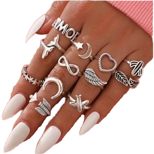 12pcs Simple Silver Plated Classic <b>Moon</b> and Star Wedding Engagement Anniversary Rings for Women Jewelry - Product Image 1