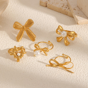 European American Style Bow <b>Ring</b> Gold <b>Adjustable</b> Women's Jewelry Gift Fashionable Geometric Design - Product Image 1