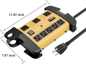 Multiprise robuste avec protection contre les surtensions, 8 prises et 2 ports USB, homologuée ETL, pour bureau/atelier/usine/école - Product Image 3