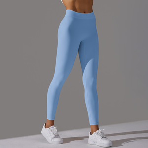 Polar v-bel dantelli Yoga pantolon kadın düz renk 9 inç sıkı popo kaldırma spor koşu pantolon - Product Image 3