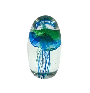 2023 Hot Sale Blown Handmade Clear Glass Jellyfish Paperweight Murano Glass Decoration Sea Theme Crystal Art for Wedding Gift