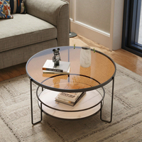 Table basse en pierre de couleur crème, plateau en verre trempé, cadre en métal, design minimaliste moderne pour les petits salons, meubles de maison
