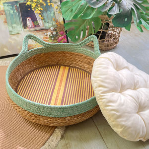 سرير دافئ للقطط في الشتاء مصنوع من الخيزران، سلة مستديرة منسوجة يدويًا مع لوح للخدش قابل للإزالة والغسل، سرير داخلي للحيوانات الأليفة - Product Image 3