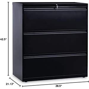 Alera 36\" X 18.63\" X 40.25\" Black Lateral File with 3 Legal/Letter/A4/<b>A5</b>-Size Drawers - Product Image 1