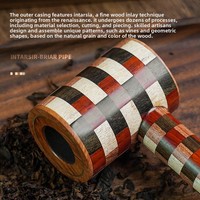 Pipe à fumer créative vintage en bois de bruyère à motif parquet, finition laquée, avec embout droit, portable et réutilisable