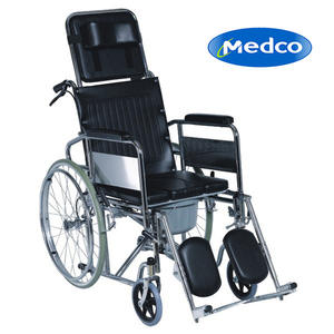 Fauteuil roulant manuel transfrontalier en acier inoxydable noir entièrement inclinable avec toilette intégrée pour personnes âgées et handicapées à usage domestique - Product Image 2
