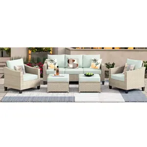 Modern 5 Pieces Wicker Patio Furniture Set Outdoor Patio Chairs With Ottomans Conversation Furniture For Poolside Garden Balcony