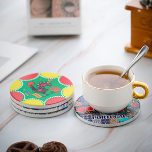 Posavasos absorbente personalizado redondo para bebidas, posavasos en blanco para sublimación, posavasos de piedra de cerámica con corcho - Product Image 6