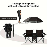 Ensemble de chaises pliantes doubles en acier allié avec table parapluie et glacière pour les sorties à la plage et le camping