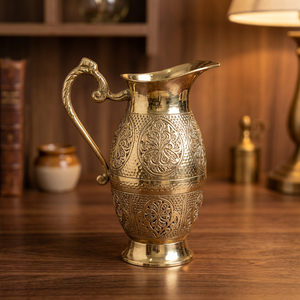 Pot à eau en métal oriental avec poignée, finition dorée, pichet décoratif sans couvercle - Product Image 3