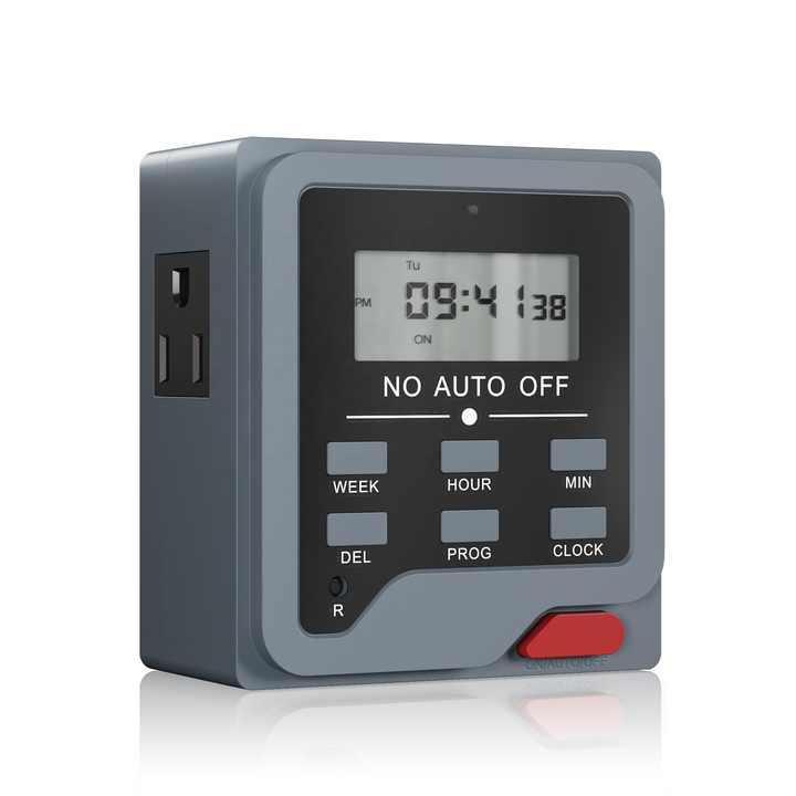 7 Day Programmable Digital Countdown Timer with Dual Outlet for Kitchen ...
