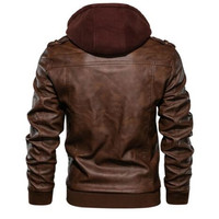 Veste en simili cuir pour homme style motard rétro C2907 - Veste de moto décontractée marron avec capuche amovible